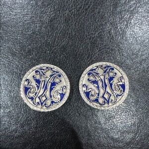 Silver and Blue Clip On Earrings